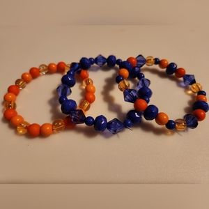 Handmade Blue and Orange Beaded Bracelet Set